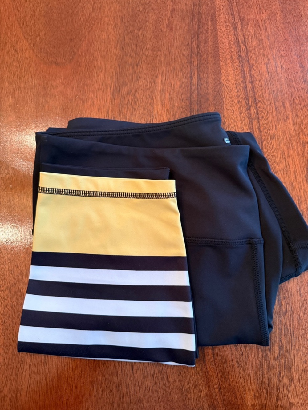 ZYIA Light n Tight Bumblebee Black Leggings with Yellow and White Striped Panel